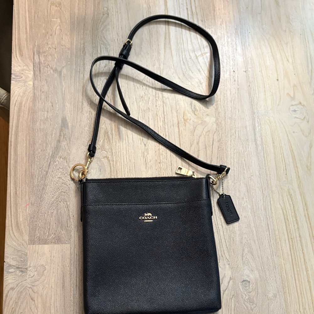 Coach Black Leather Crossbody Bag with Gold Hardware